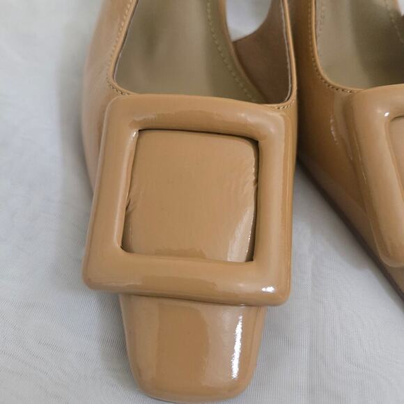 Anthropologie Bibi Lou Patent Leather Pumps Camel Size 38 US 7.5 Beige NEW - Picture 11 of 12